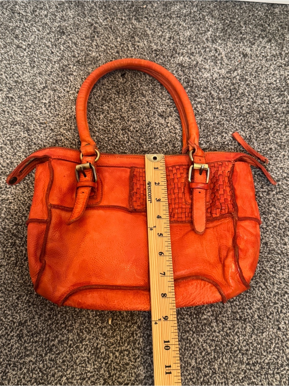 Mary Frances Orange Leather Handbag Woven Patchwork Satchel Purse Boho - Picture 9 of 10